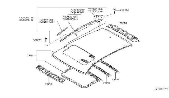 2013 Infiniti FX50 Roof Panel & Fitting Diagram 3