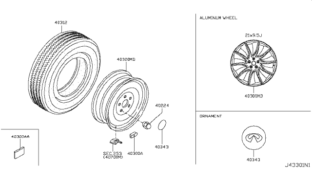 2014 Infiniti QX70 Road Wheel & Tire Diagram 1