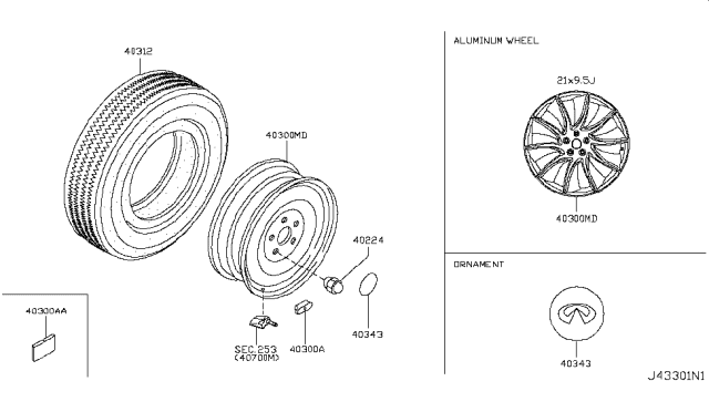 2012 Infiniti FX50 Road Wheel & Tire Diagram 1