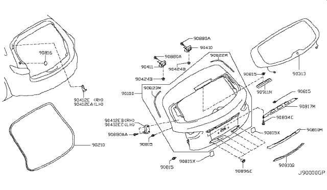 2015 Infiniti QX70 Back Door Panel & Fitting Diagram