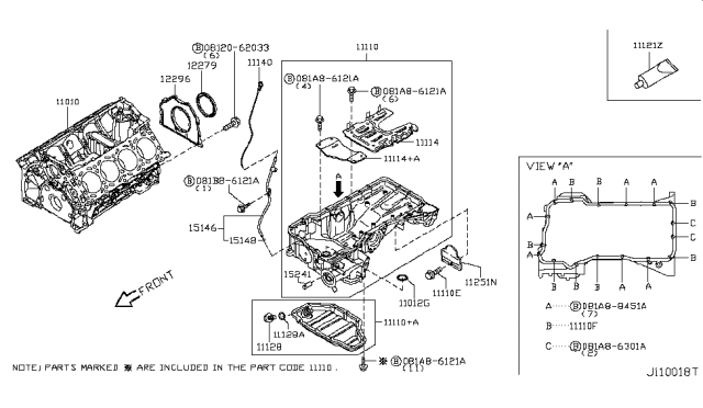 2010 Infiniti FX35 Oil Pan Assembly Diagram for 11110-1CA0A