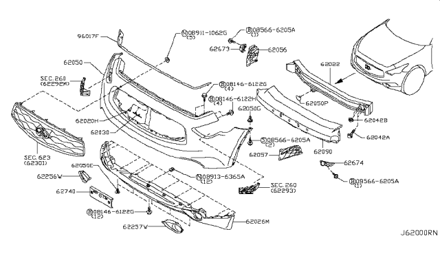 2010 Infiniti FX50 Front Bumper Diagram 1