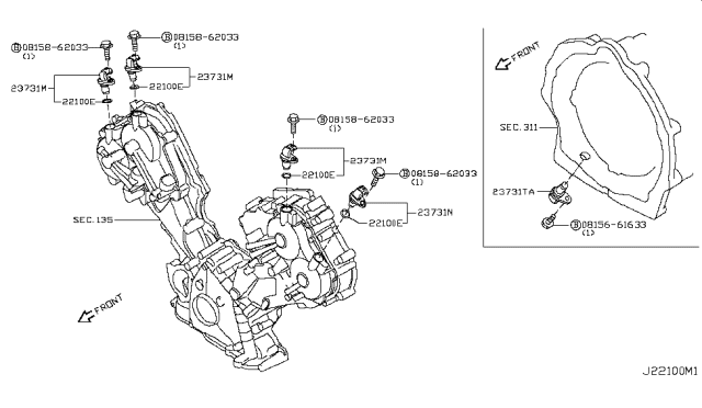 2009 Infiniti FX35 Crankshaft Position Sensor Diagram for 23731-1CA0A