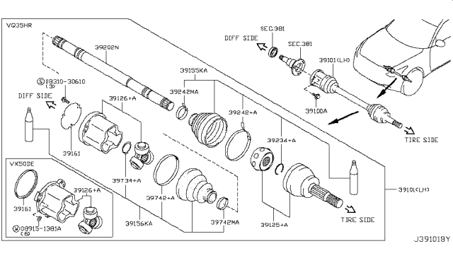 2013 Infiniti FX50 Front Drive Shaft (FF) Diagram 2