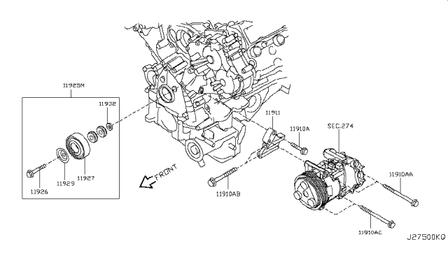 2014 Infiniti QX70 Compressor Mounting & Fitting Diagram 1