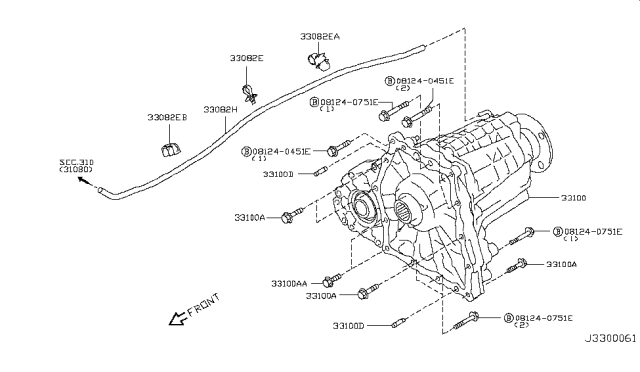 2012 Infiniti FX50 Transfer Assembly & Fitting Diagram 1