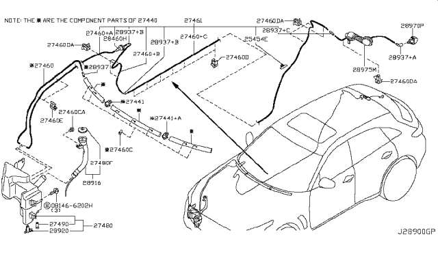 2009 Infiniti FX35 Windshield Washer Nozzle Assembly, Right Diagram for 28932-1CA0A