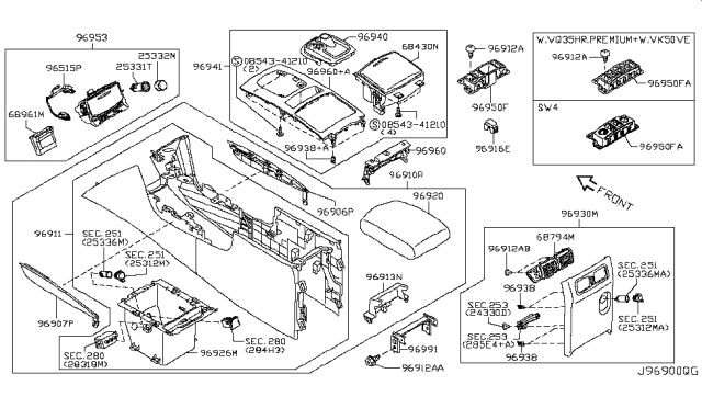 2010 Infiniti FX50 Console Box Diagram 2