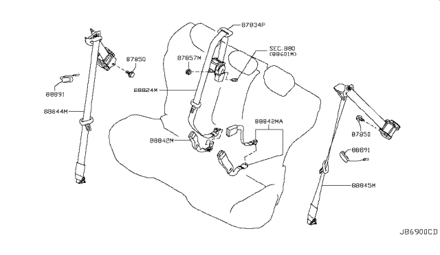 2010 Infiniti FX35 Belt Assembly-Rear Seat Tongue Diagram for 88854-1CA0A