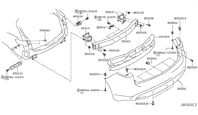 2009 Infiniti FX35 Rear Bumper Diagram 1