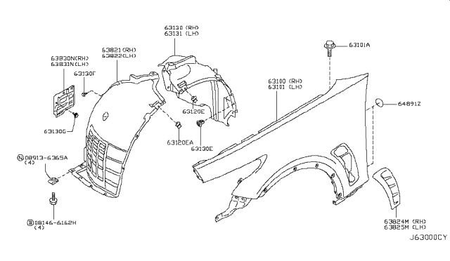 2011 Infiniti FX35 Front Fender & Fitting Diagram