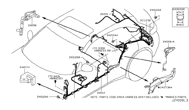 2015 Infiniti QX70 Harness Assembly-Body Diagram for 24014-6WW7A