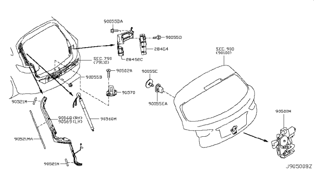 2011 Infiniti FX50 Back Door Lock & Handle Diagram 2