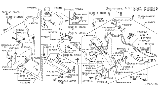 2010 Infiniti FX35 Power Steering Tube Assembly Diagram for 49726-1CA0A