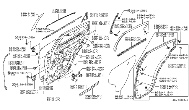 2009 Infiniti FX50 Rear Door Panel & Fitting Diagram 1