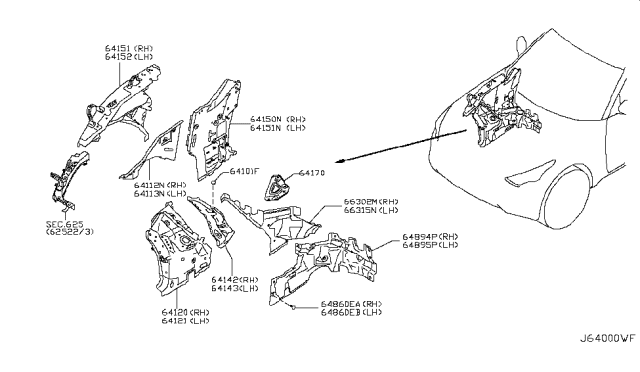 2015 Infiniti QX70 Hood Ledge & Fitting Diagram 1