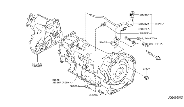 2013 Infiniti FX50 REMAN Transmission Assembly-AUTOM Diagram for 310CM-X459ARE