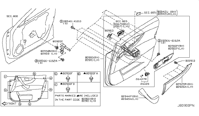 2017 Infiniti QX70 Front Door Trimming Diagram 1