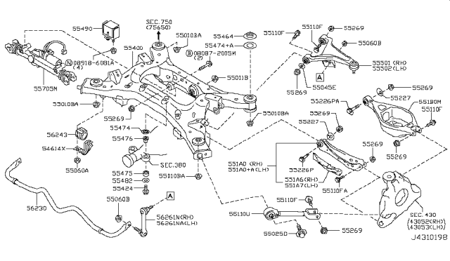 2010 Infiniti FX35 STOPPER-Differential Mounting,Upper Diagram for 55474-JK00B