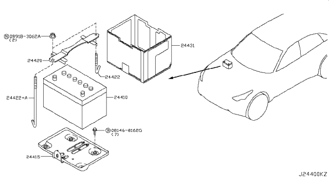 2015 Infiniti QX70 Battery & Battery Mounting Diagram