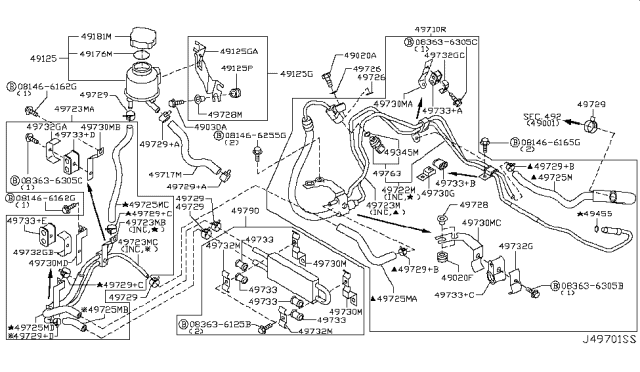 2011 Infiniti G25 Power Steering Hose & Tube Set Diagram for 49710-JK62E