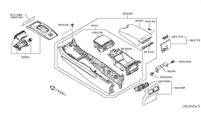 2012 Infiniti G25 or G37 Console Box - Diagram 1