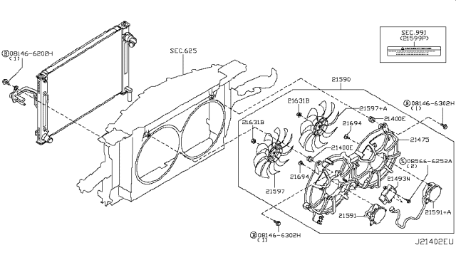 2009 Infiniti G37 Radiator,Shroud & Inverter Cooling Diagram 14