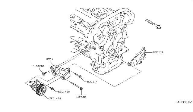 2008 Infiniti G37 Bracket-Power Steering Oil Pump Diagram for 11940-JK200