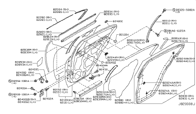 2008 Infiniti G35 Clip-Weatherstrip Diagram for 80850-JK00A