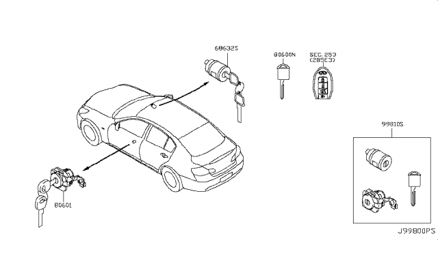 2012 Infiniti G25 Key Set & Blank Key Diagram 1