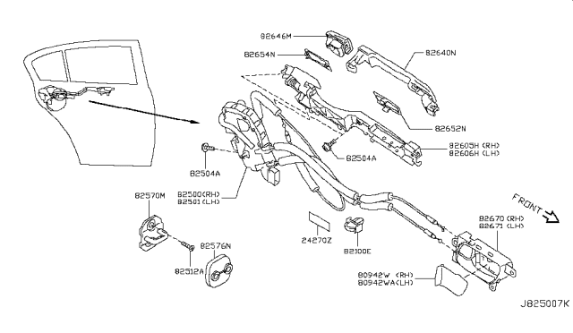 2007 Infiniti G35 Rear Door Lock & Handle Diagram 1