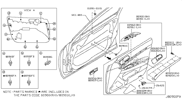 2012 Infiniti G25 Front Door Trimming Diagram 2