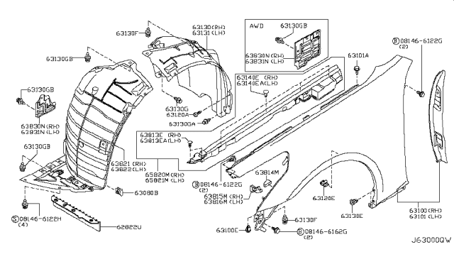 2015 Infiniti Q40 Front Fender & Fitting Diagram 1