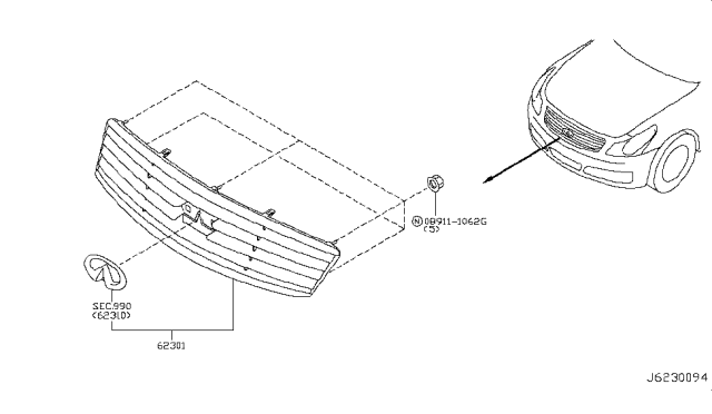 2010 Infiniti G37 Sedan Front Grille Diagram 1