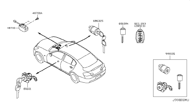 2011 Infiniti G25 Key Set & Blank Key Diagram 2