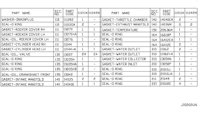 2011 Infiniti G37 Engine Gasket Kit Diagram 1