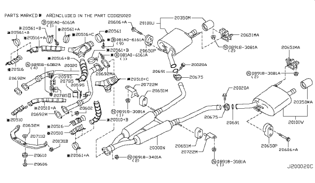 2015 Infiniti Q40 Front Exhaust Tube Assembly Diagram for 20020-JK00C