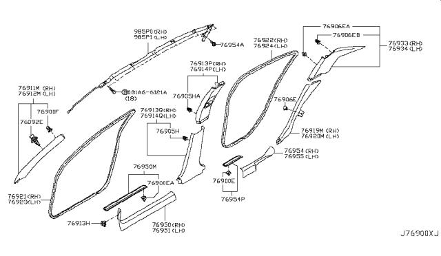2012 Infiniti G25 Body Side Trimming Diagram