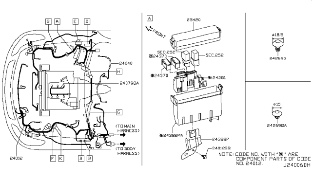 2008 Infiniti G37 Harness Assy-Engine Room Diagram for 24012-JK60A