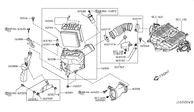 2008 Infiniti G37 Body Assembly-Air Cleaner Diagram for 16528-JA20A