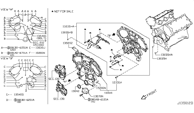 2011 Infiniti G25 Cover Assy-Front Diagram for 13500-JK00B