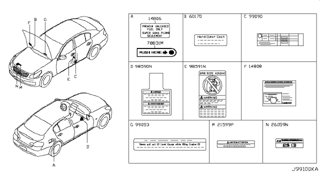 2008 Infiniti G37 Caution Plate & Label Diagram 2