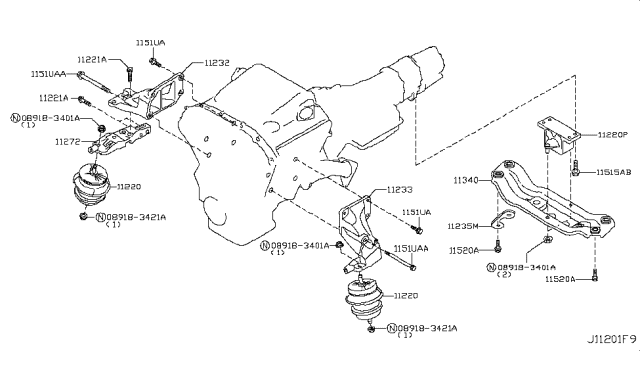 2011 Infiniti G25 Engine & Transmission     Mounting Diagram 3