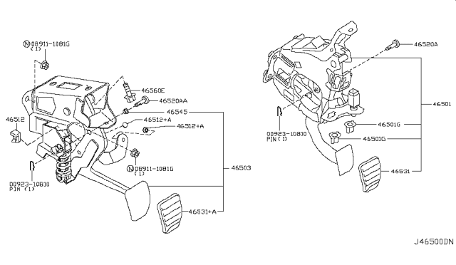 2008 Infiniti G37 Pedal Assembly Clutch W/BRACKET Diagram for 46503-JK600