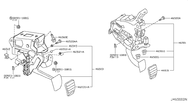2008 Infiniti G37 Sedan Brake & Clutch Pedal Diagram 2