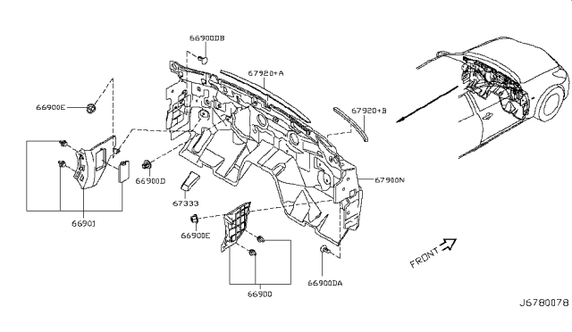 2008 Infiniti G37 Dash Trimming & Fitting Diagram 1