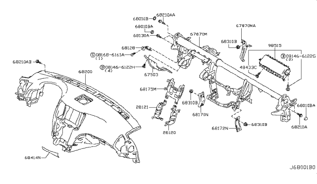 2013 Infiniti G37 Instrument Panel,Pad & Cluster Lid Diagram 1