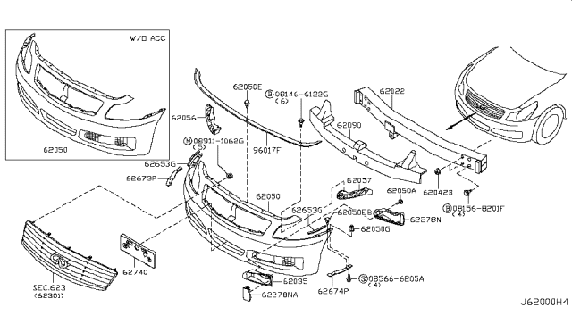 2008 Infiniti G37 Sedan Front Bumper Diagram 1