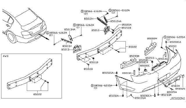 2012 Infiniti G37 Rear Bumper Diagram 1