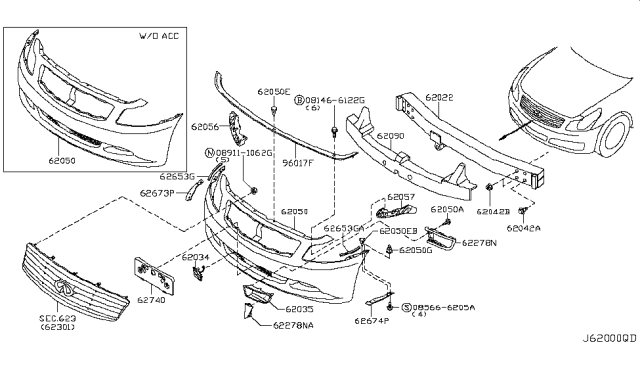 2008 Infiniti G37 Sedan Front Bumper Diagram 4